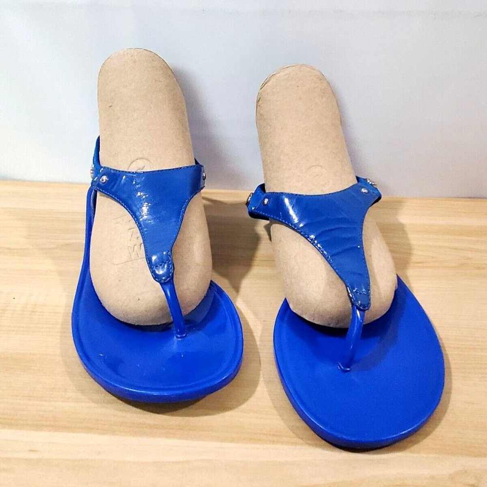 Calvin Klein Sling Back T-Strap Thong Jillian Sandal Blue Beachy Boho Coastal